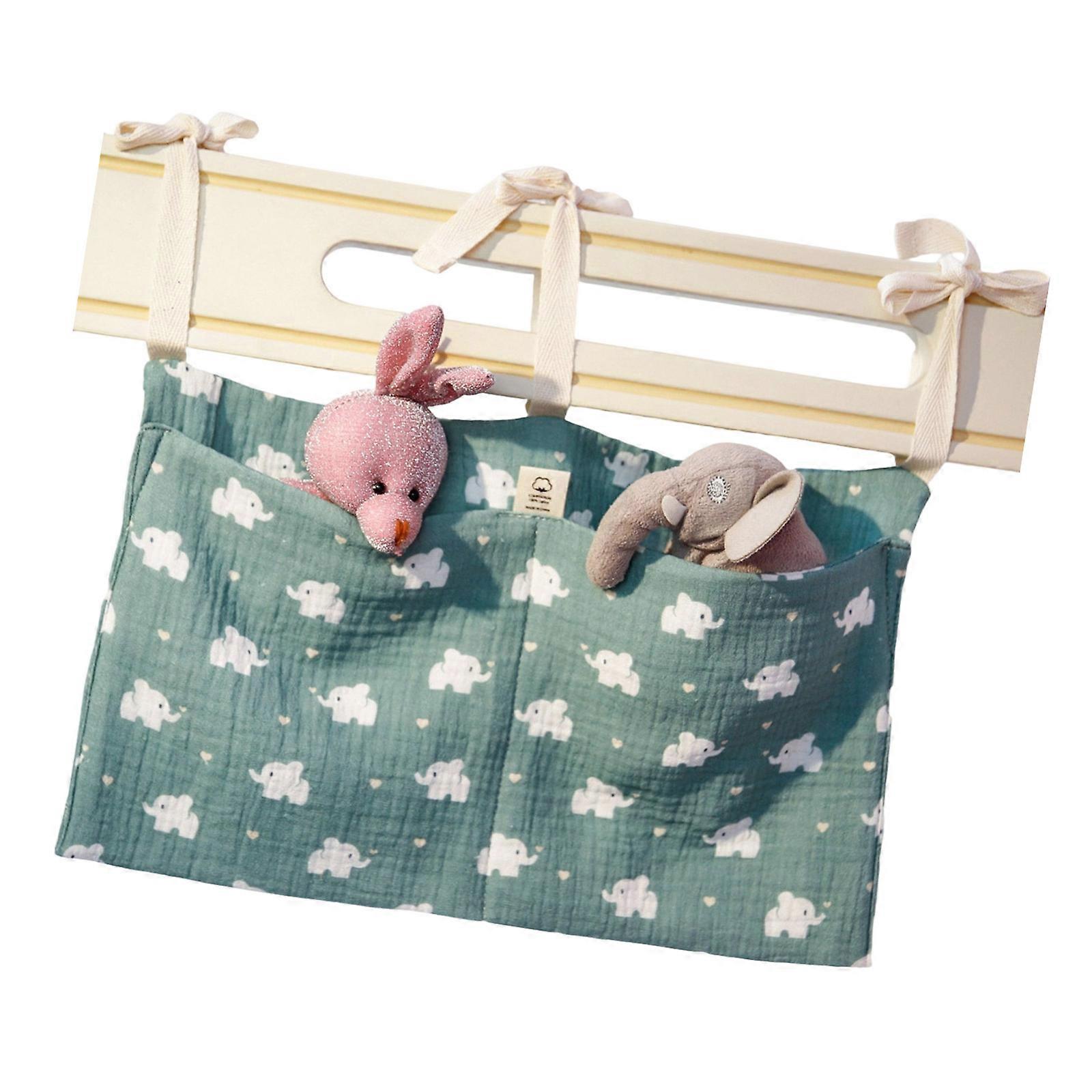 Easy Installation Cotton Crib Hanging Organizer Bag with Double Large Pockets Feature for Diapers Bottles Toy Multicolor