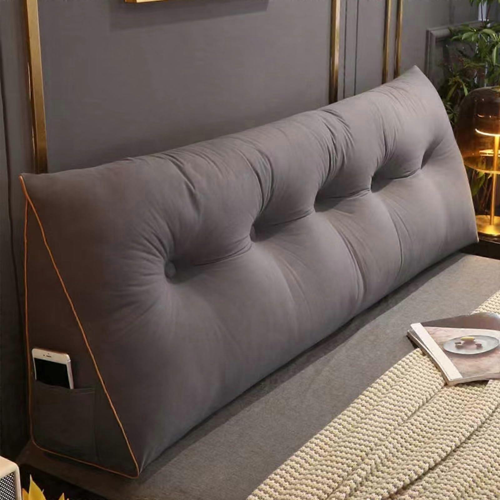 Triangular Reading Pillow Large Backrest Cushion with Neck and Lumbar Support for Bed and Sofa 140cm Dark Grey
