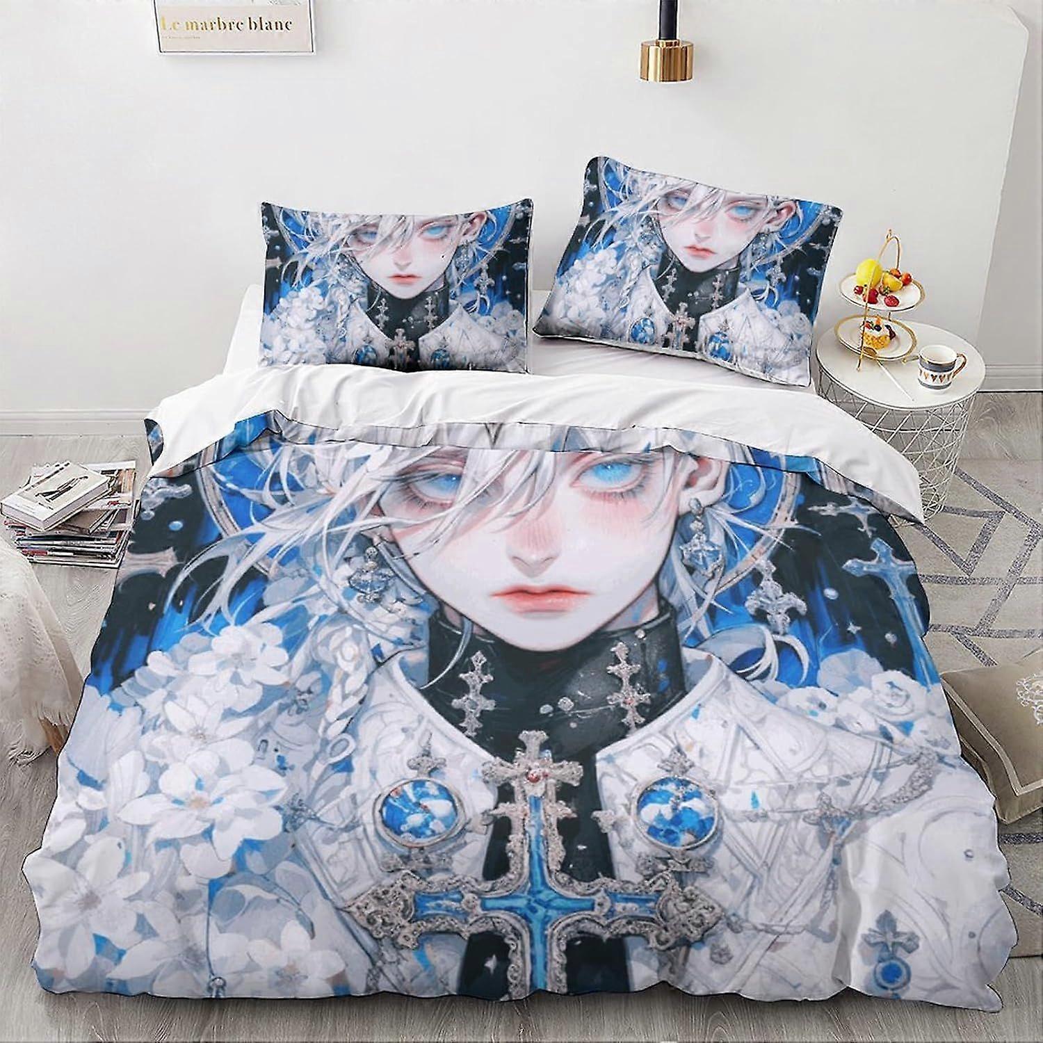 LikeEj 3 Peças Animes E Mangas Capa Edredom com fronhas, anime Print Bedding Set com fechamento com zíper, fantasia Colcha Capa Dupla