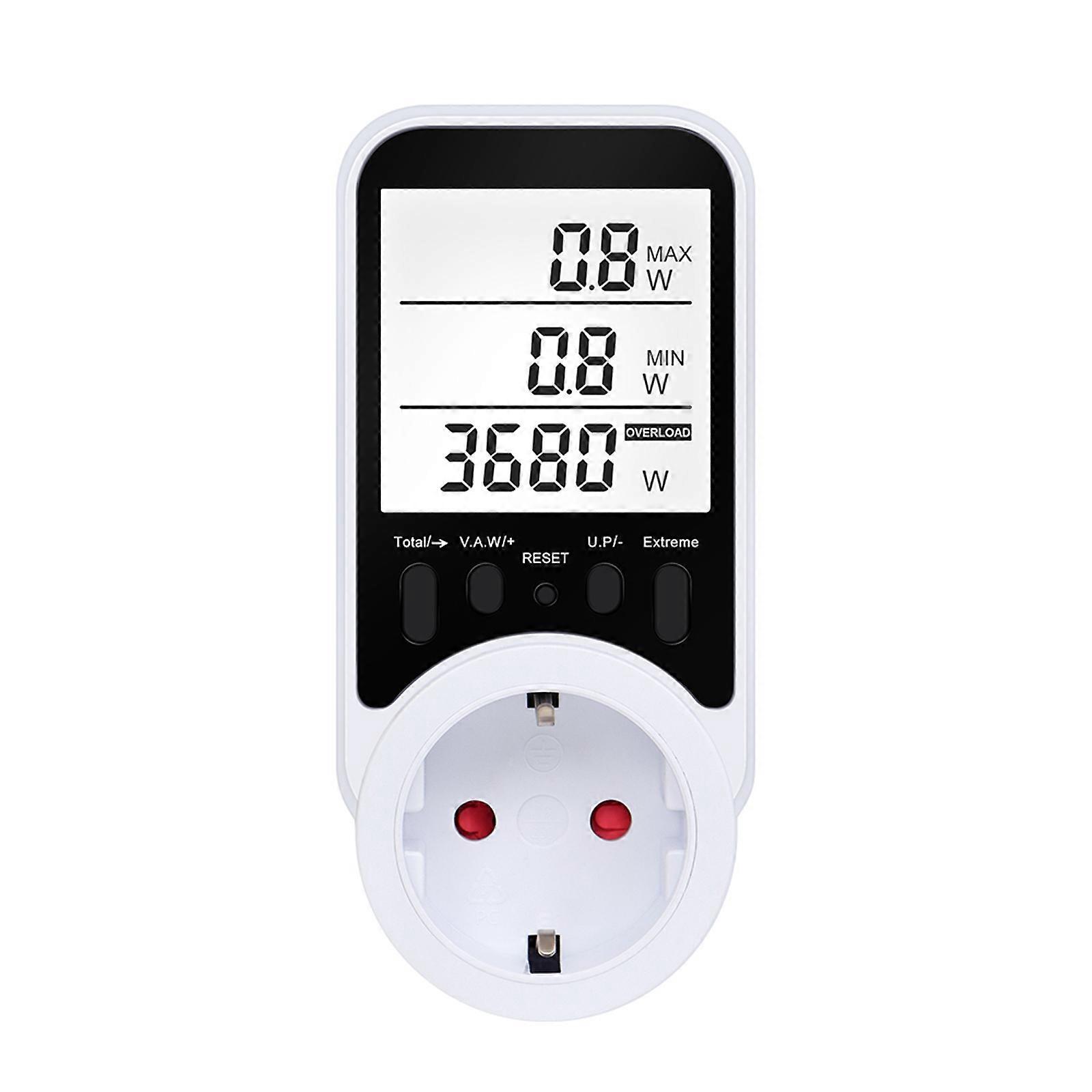 Rechargeable Power Usage Monitor Socket Watt Meter Overloads Protections 3680W Threshold LCD Screen Standard Multicolor