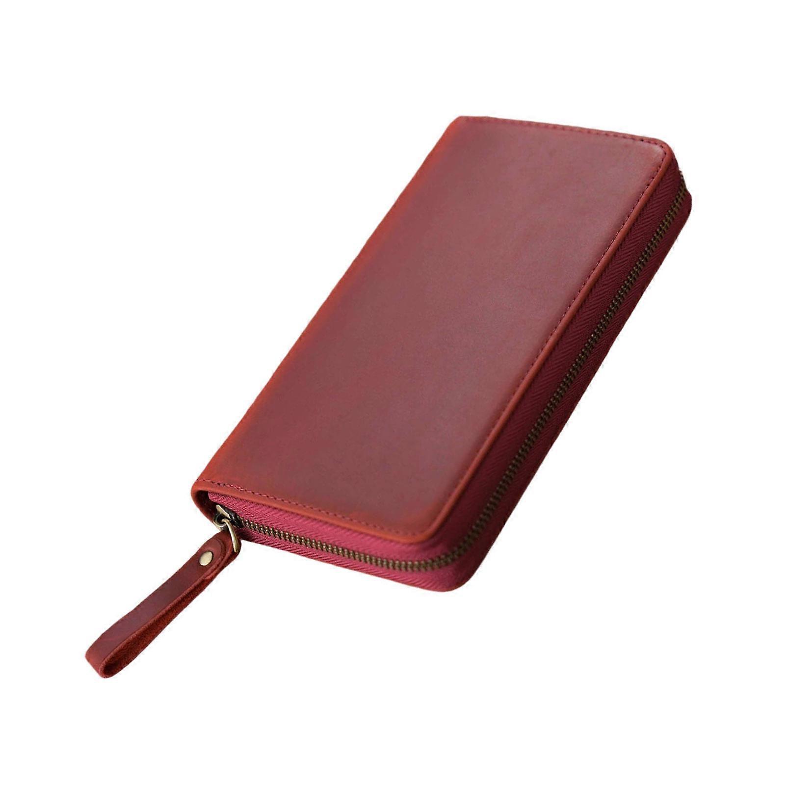 Capa de Notebook de Couro com Zíper para Notebook com 3 Slots para Caneta para 7.28x3.54Inch Notebook Planner Journal Protective Case Vinho tinto