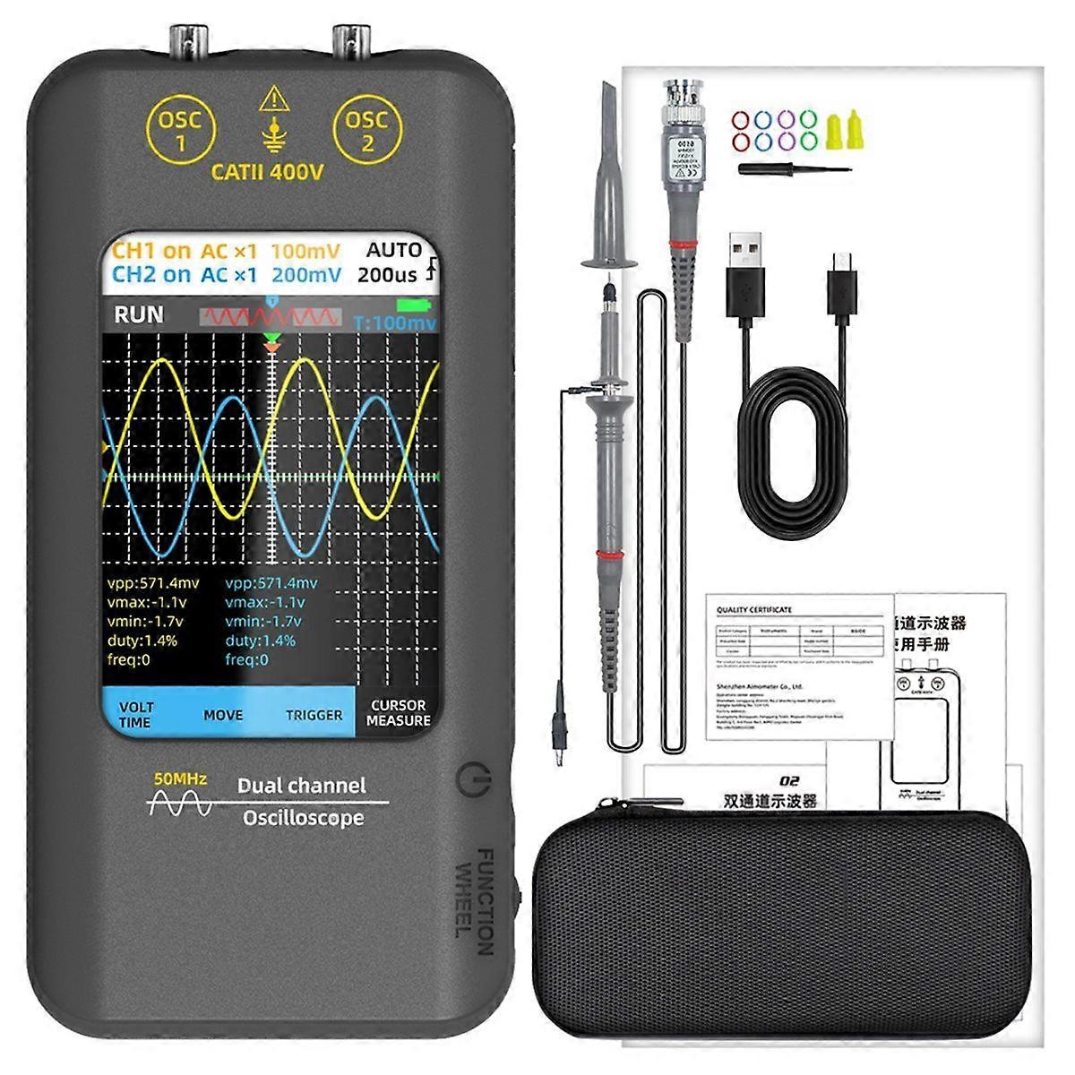Dual Channel Digital Oscilloscope 50Mhz with Touch Screen & Signal Generator - 250MSa/S Sampling, 3.