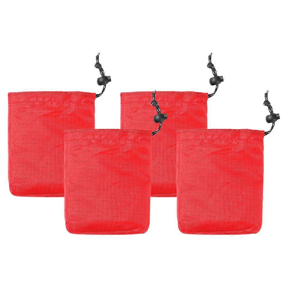 Outdoor Storage Bags Drawstring for Organizing 4Pcs Red Polyester Camping Pouches