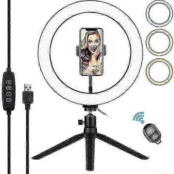 w Dimmable LED Ring Light with Tripod Stand, Phone Holder, and Desk Selfie Ring Light