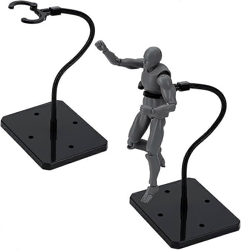 2 Sets Action Figure Display Stands with Adjustable Snake Bones 3.66x2.87x9.84inch Black Plastic Minifigures Display Stands with Rectangle Base for HG