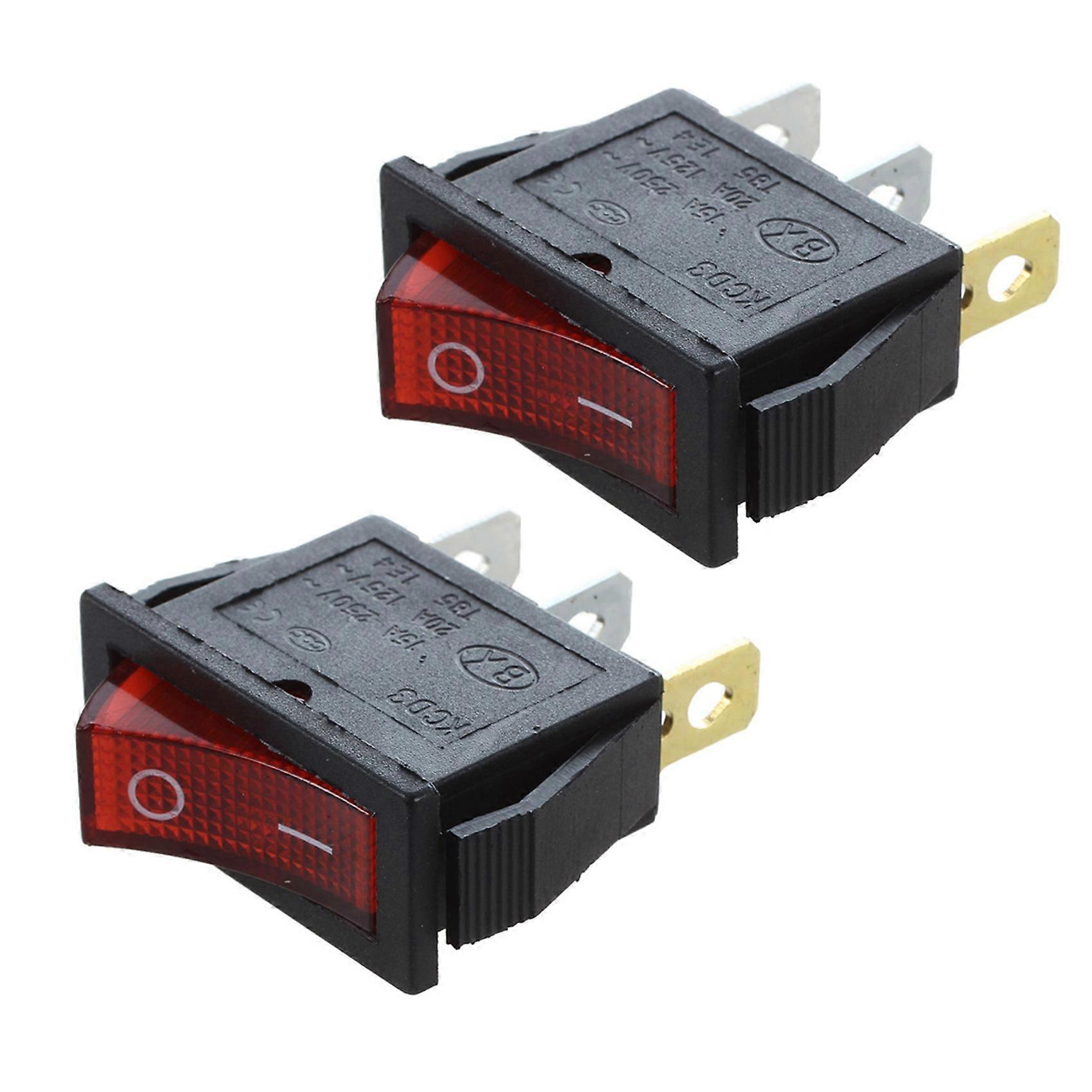 2X Rocker Switch ON OFF Bright Bipolar 28x10mm 250V 15A 3 Terminals RED