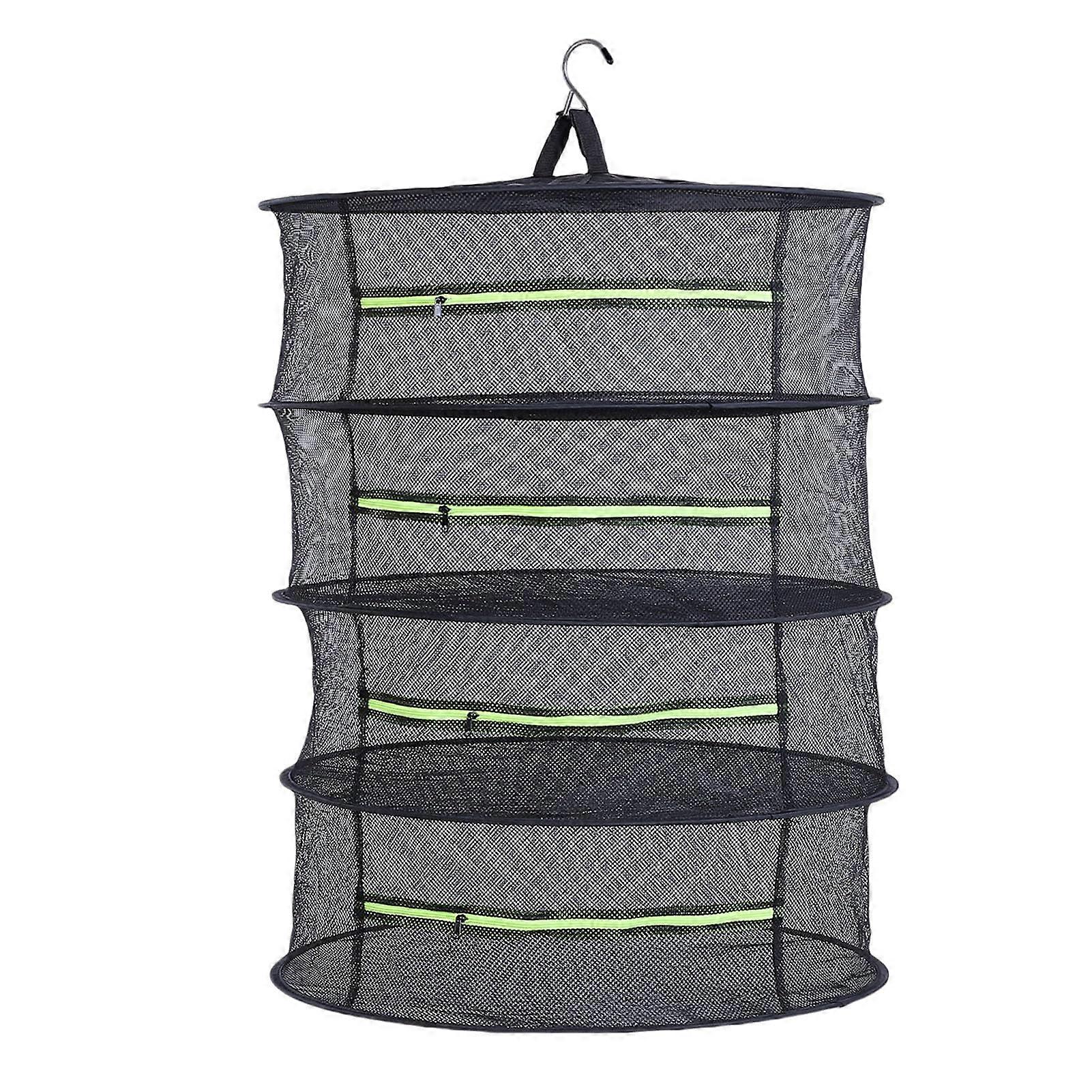 4 Layer Foldable Mesh Drying Rack with Zipper and Hooks for Herbs, Flowers, Fruits, Vegetables, Seafood