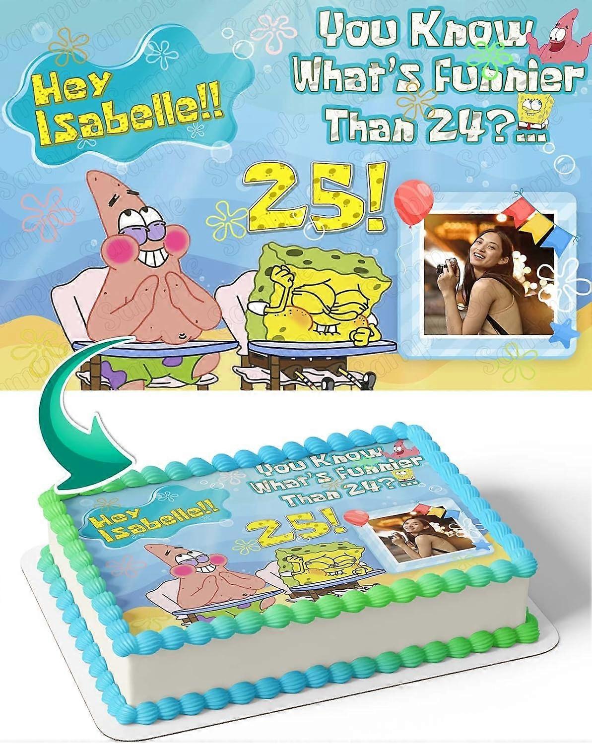 Cakecery Sponge „Was ist Bob lustiger als 24 25!“ Essbarer Tortenaufleger mit Fotorahmen für Geburtstagstorten (1/4 Blech)
