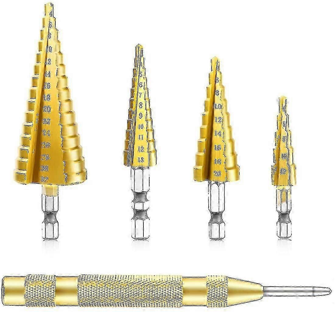 Set Of 4 Pcs Countersunk Drill Bits Steps Scale Shank Hexagon Triangular Taper