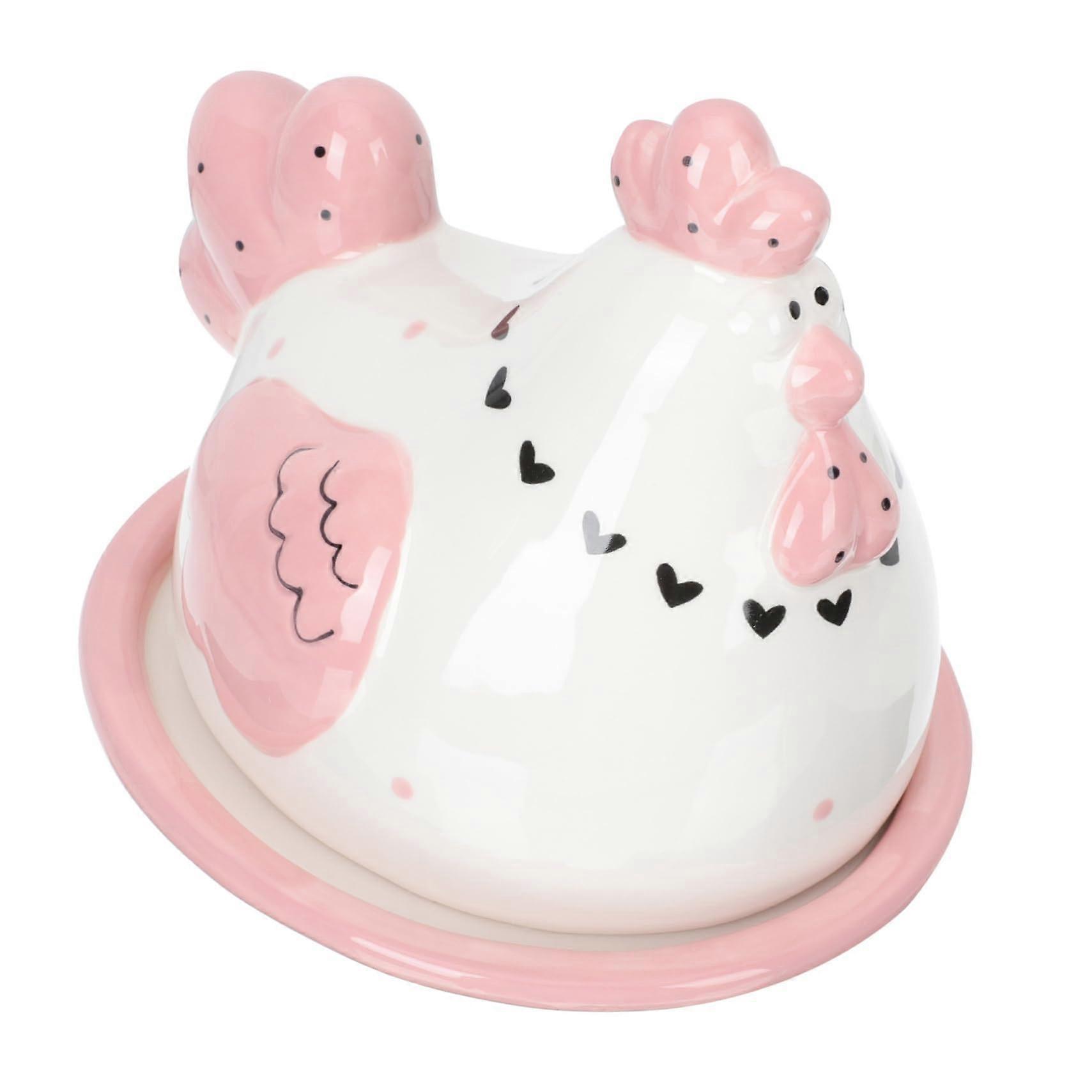 Ceramic Chick Butter Dish with Lid, 3D Chicken Shape Butter Crock, Keeps Butter Fresh for Kitchen