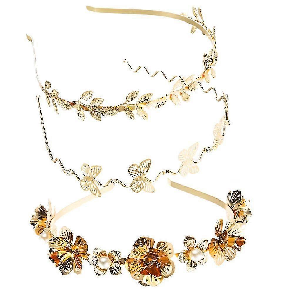 ヘアフープメタリックバタフライフラワーヘッドバンド - ブライダルヘアアクセサリー