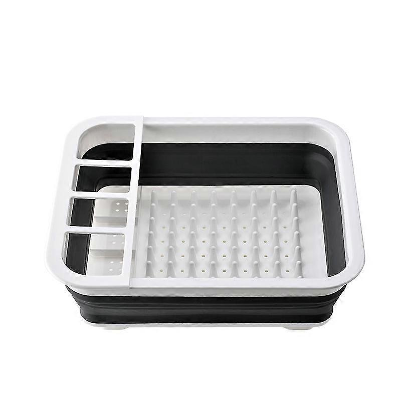 Foldable kitchen storage rack, drain basket, plastic shelf, telescopic dish rack, extendable color-blocked design.