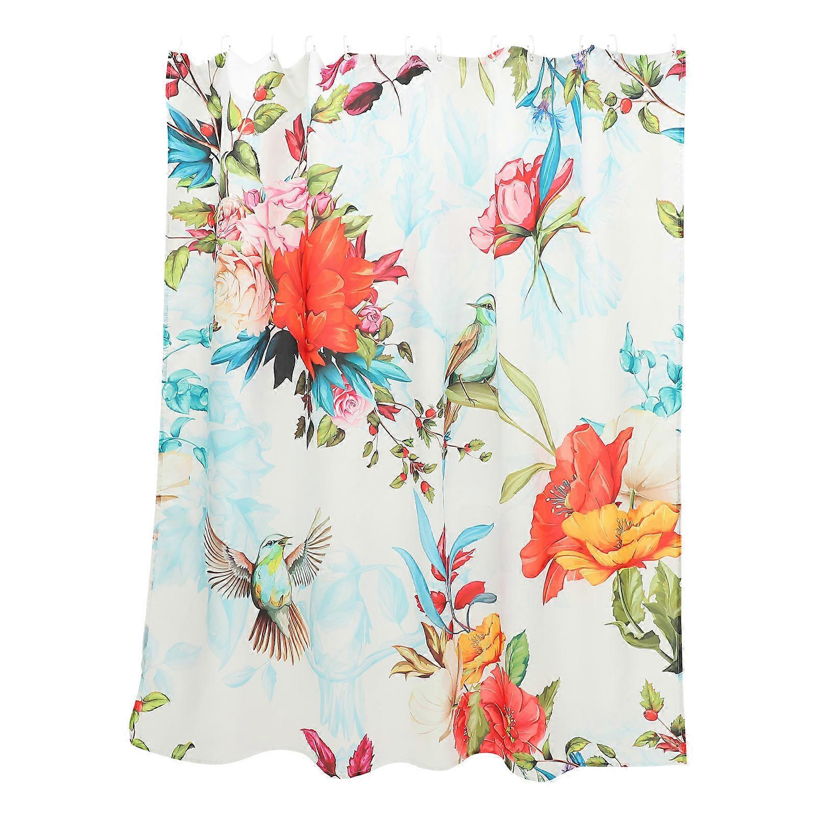 Polyester Shower Curtain with Flower Print for Home Use 4Sets