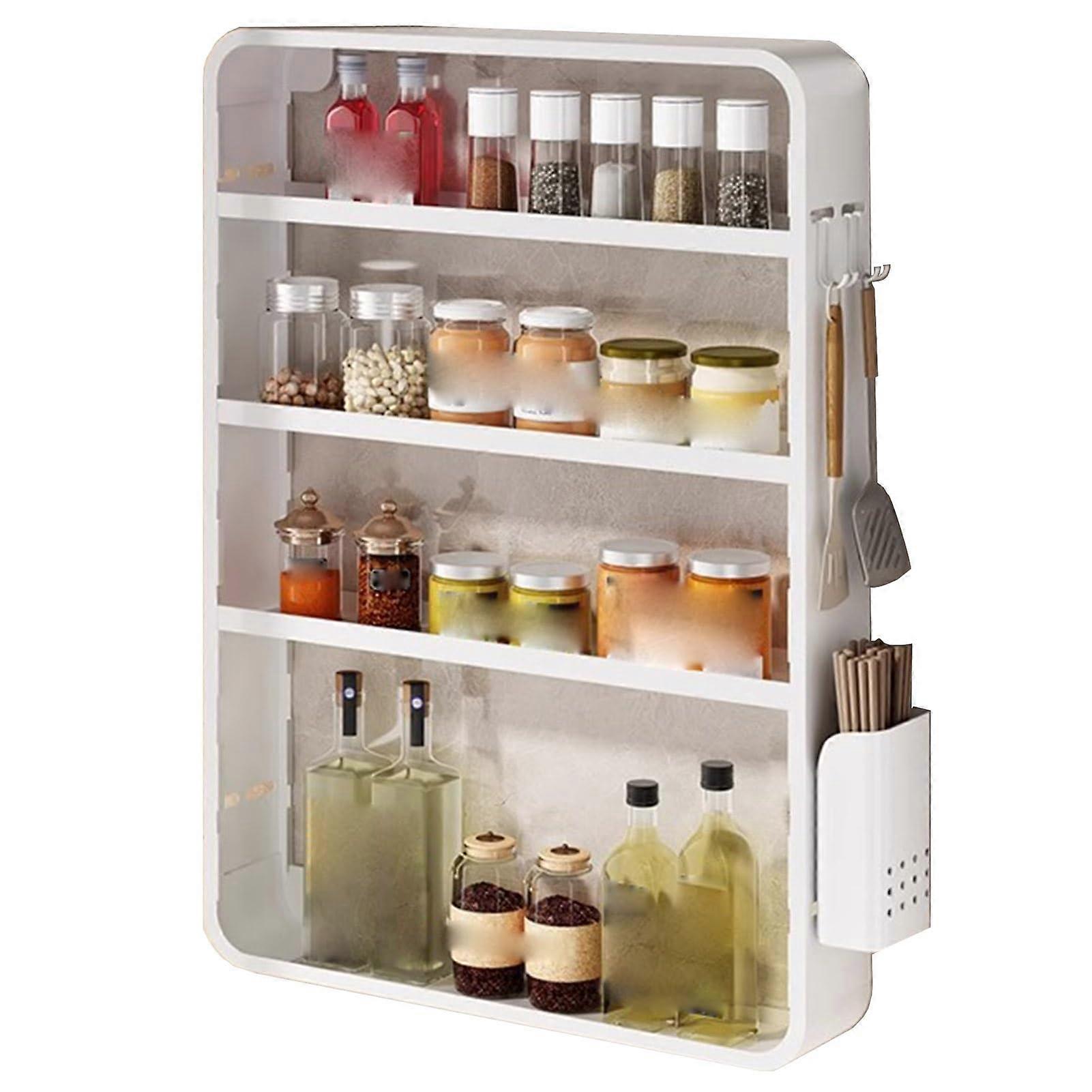 Wall Mounted Spice Rack with HeightAdjustable Shelves and Magnetic Hooks, White 50.5x10x70.5cmB
