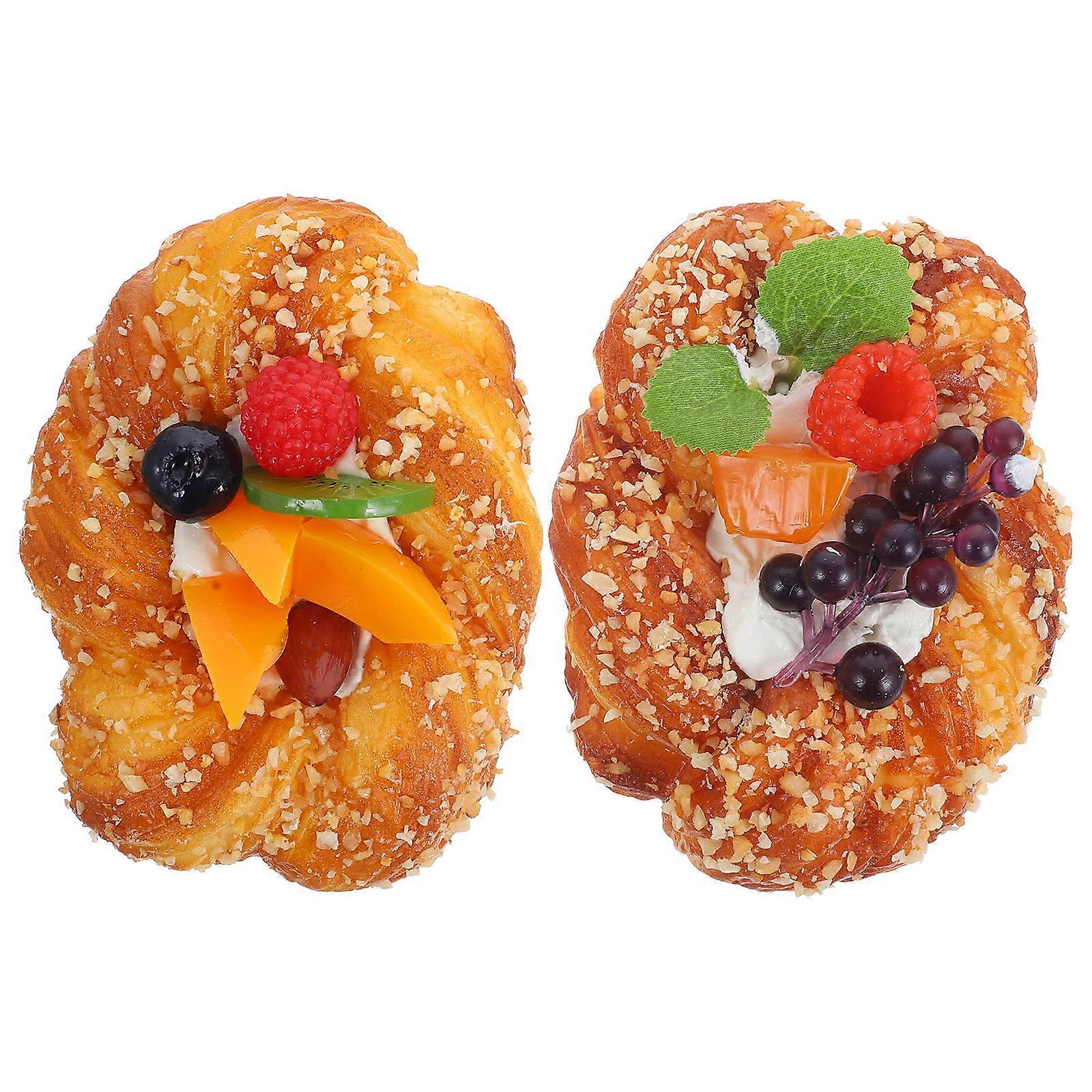 Lifelike Bread Model Artificial Bread Prop for Decoration 2Pcs PU Assorted Color