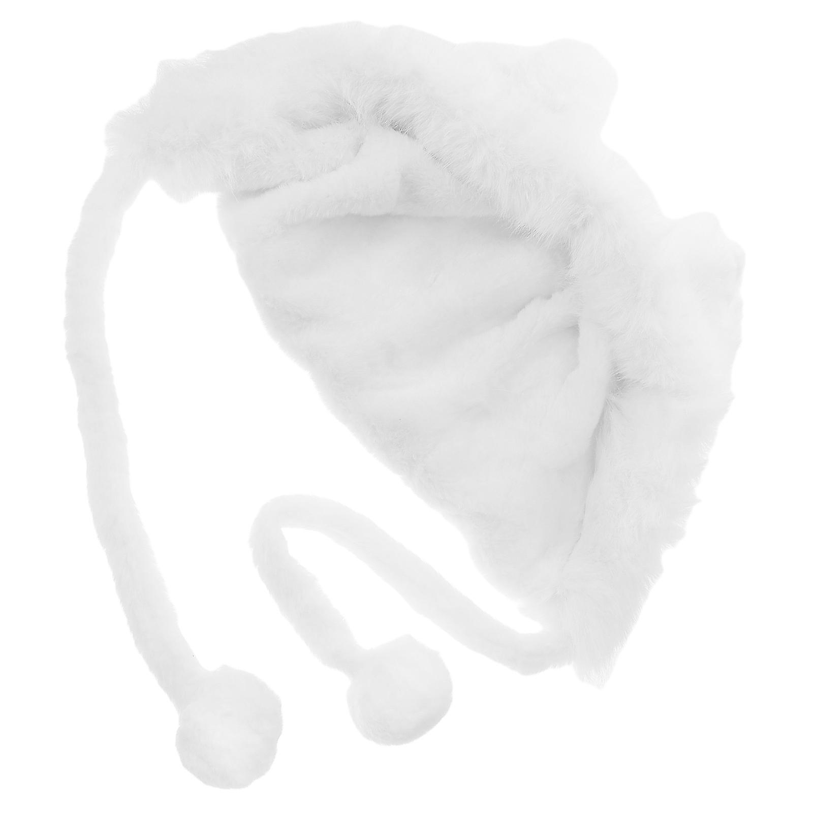 Plush Fox Ear Beanie for Warm Protection 1 Piece White Cute Winter Hat