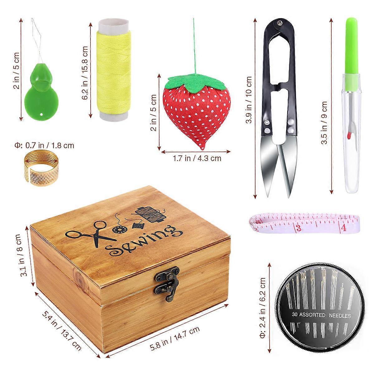 Assorted Color Wooden Sewing Box Sewing Kit for Mending