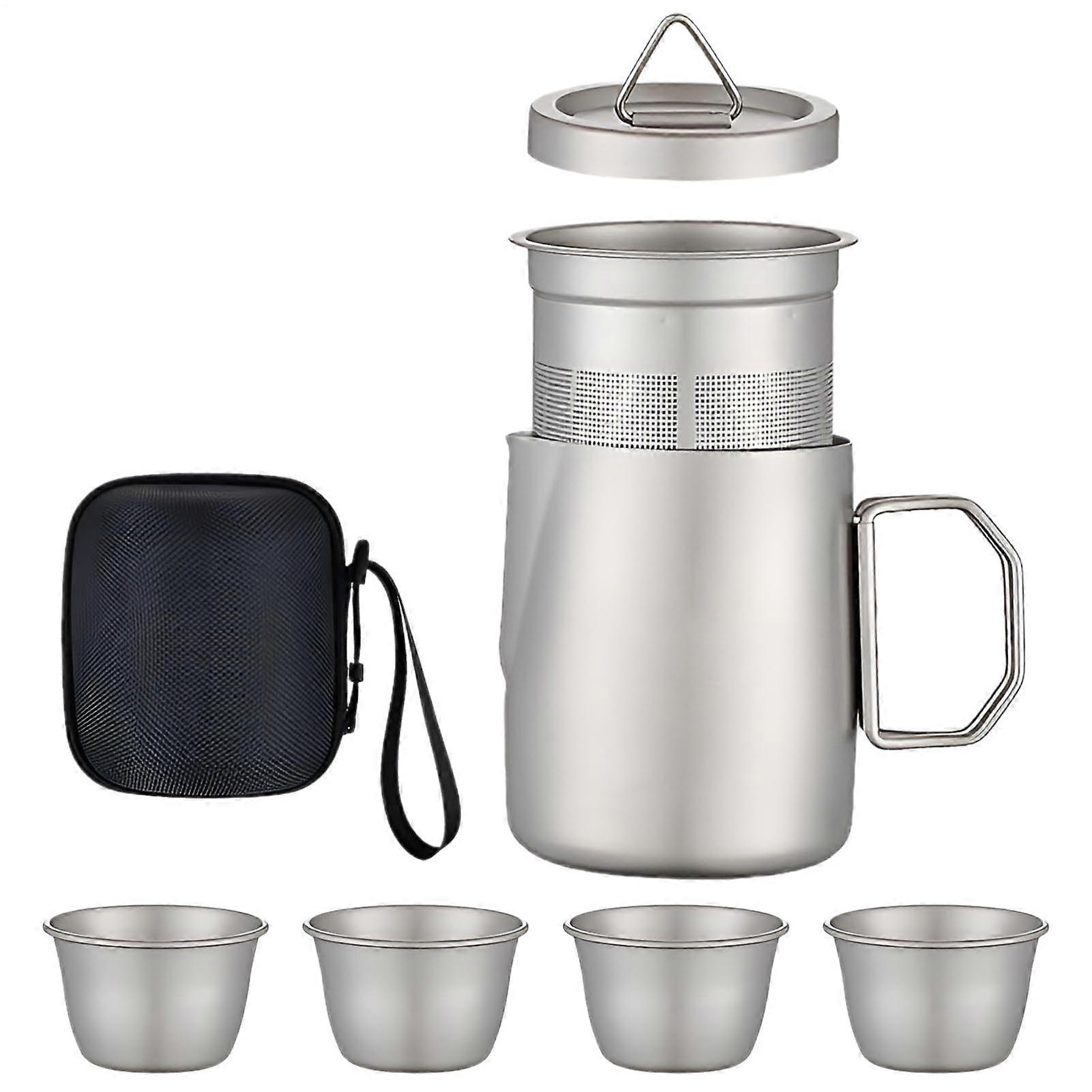 Titanium Tea Set with Infuser, Compact Travel Teapot and Cups for Outdoor Camping