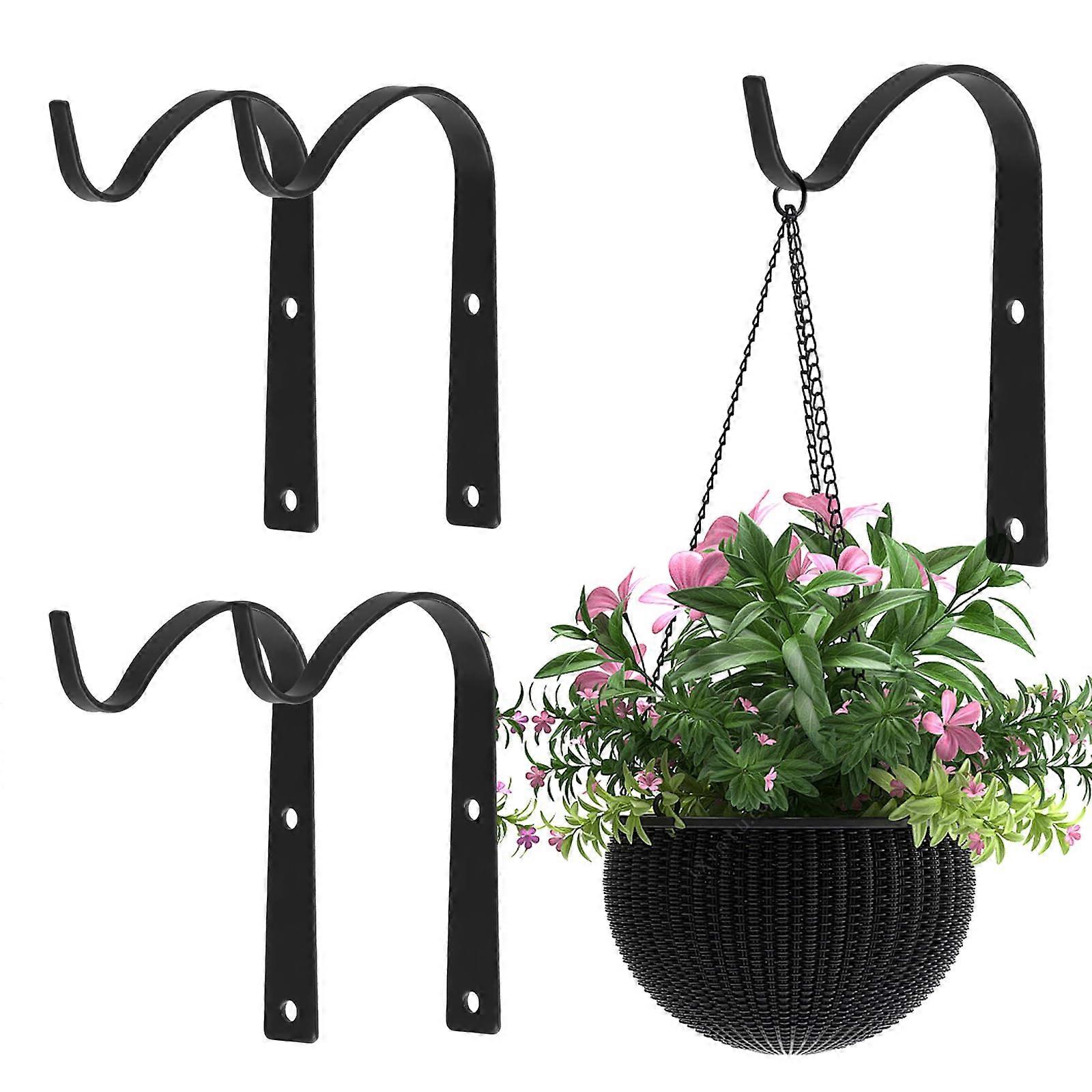 Black Iron Wall Hanging Hooks for Plants 4 Pack, Heavy Duty RustResistant Outdoor Brackets