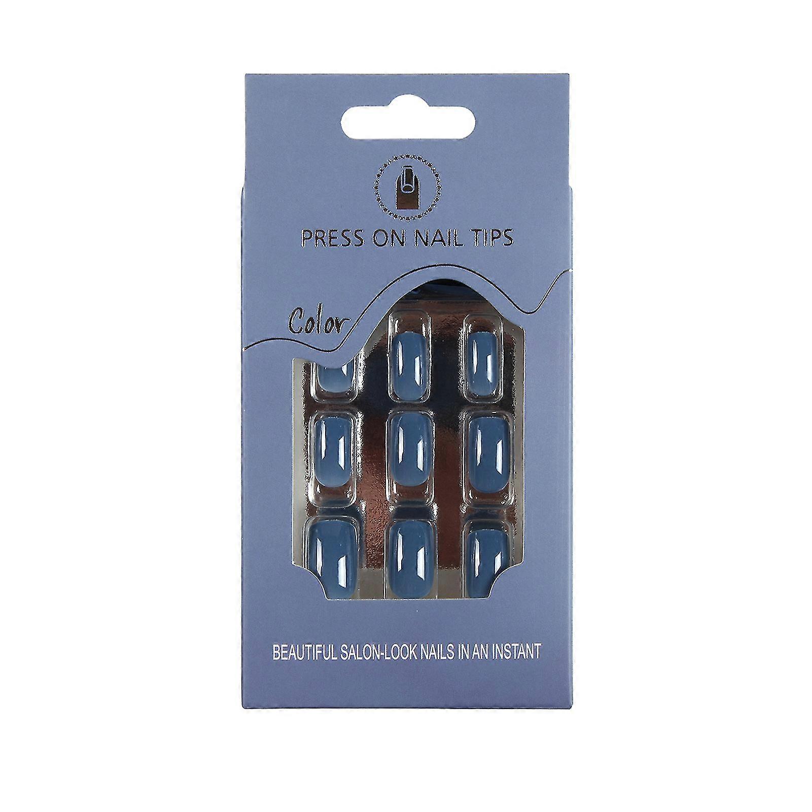 25-26 Solid Color Rectangular False Nails Women Easy To Press Elegant Artificial Nails