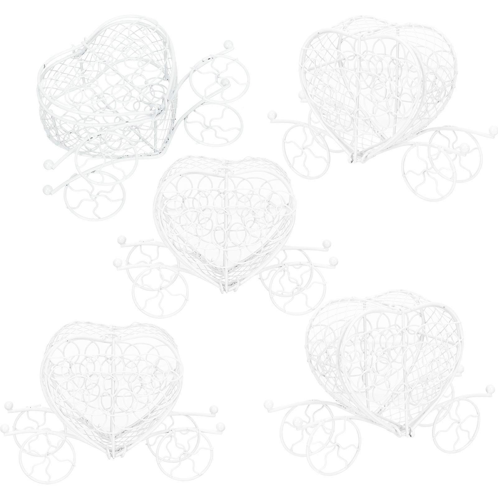 Heart Carriage Candy Boxes for Wedding Storage 5Pcs White Iron