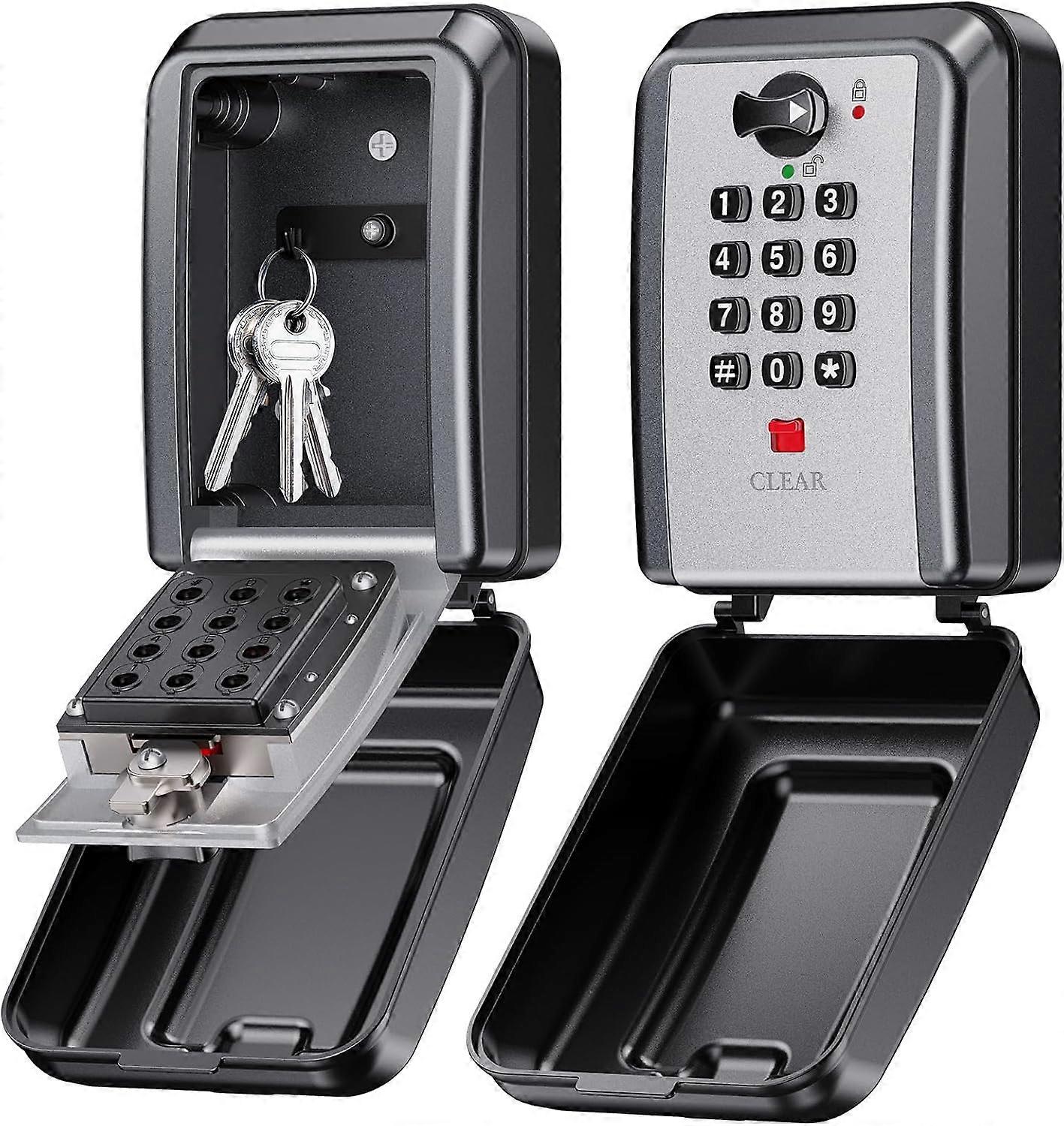 Key Safe Wall Mounted, 12 Digit Combination Security Lock Box with Code, Push Button Keysafe Outdoor, Spare Storage Keybox for Home, Office, School