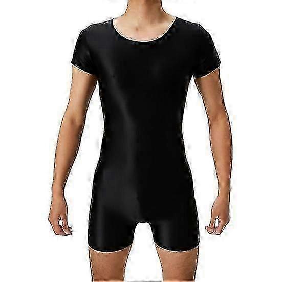 O Neck Tight Fit Romper for Men with Glossy Solid Color