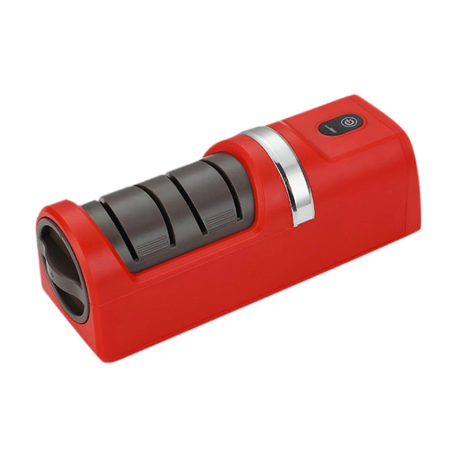 Electric Knife Sharpener with AntiSlip Base, MultiKnife Sharpening for Kitchen Use, Red