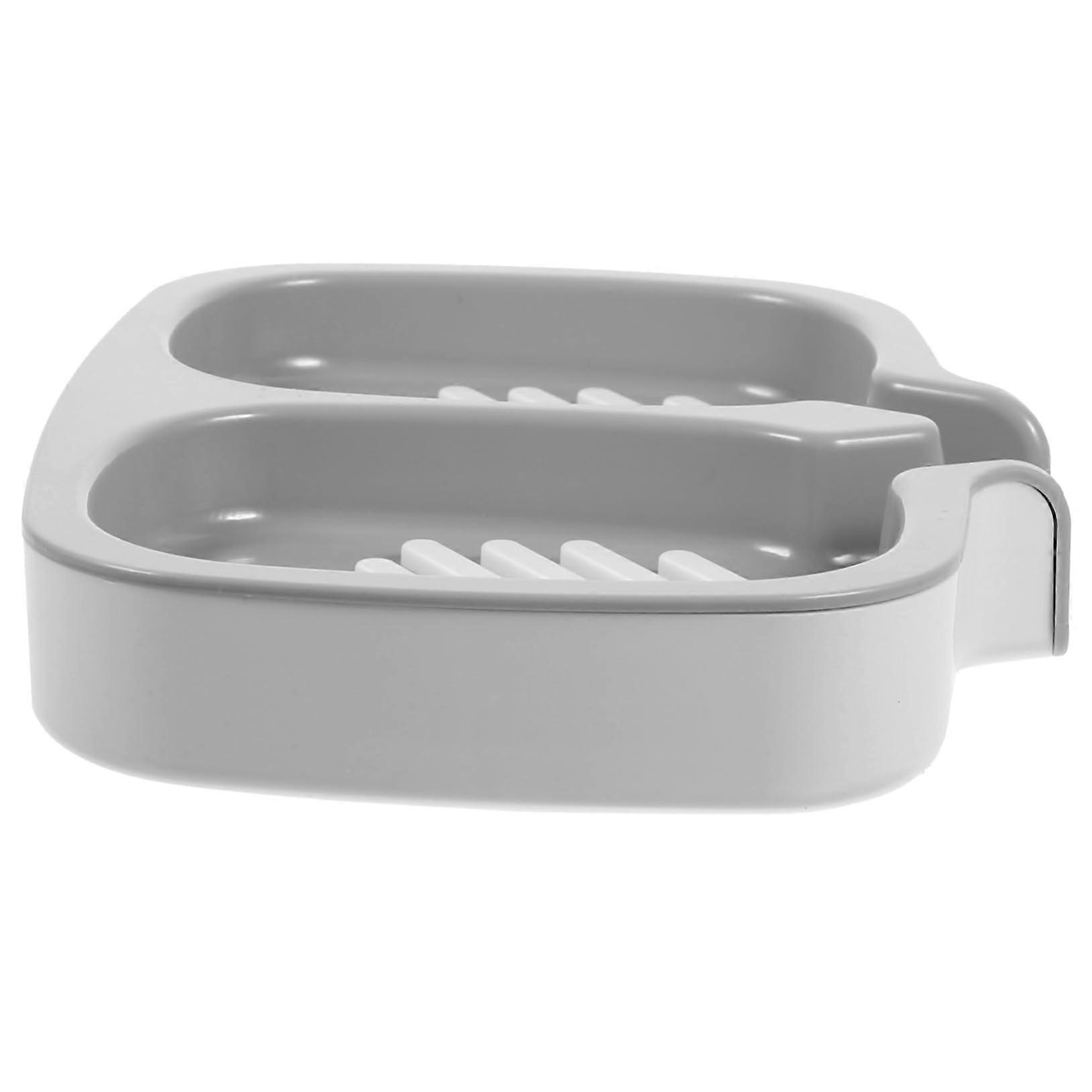 Wall Mounted Self Draining Soap Holder for Bathroom Shower, Space Saving Plastic Bar Dish, White and Gray