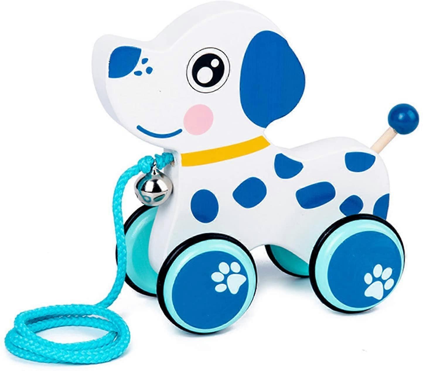 Wooden Pull Along Puppy Toy for Toddlers with Soft Rattle, Dual PushPull Mode, Walking Practice