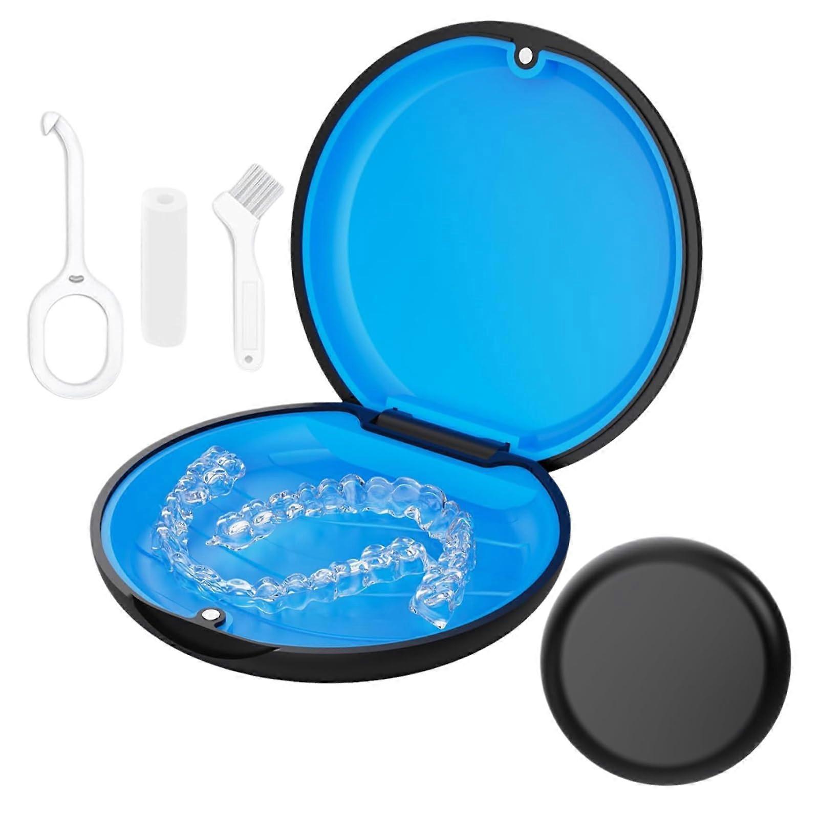 Retainer Case with Removal Tools and Cleaning Kit for Invisalign, Compact TravelFriendly Black Box