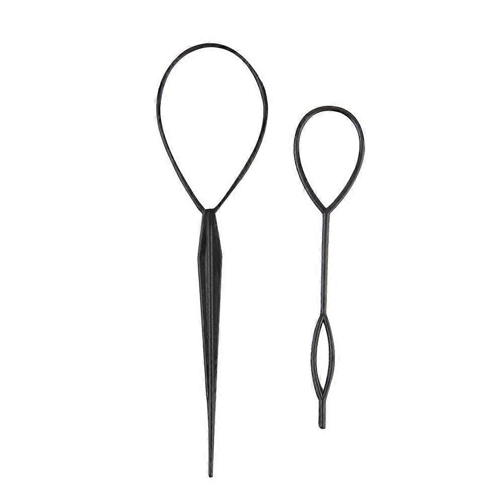 Hair Styling Loop Tool Set, 2pcs Plastic Ponytail Braid Maker for Fast Easy Hair Styling Black