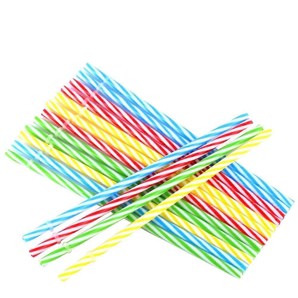 Rainbow Straws Two Colors Thread Pattern Reusable Drinking Straws 50Pcs