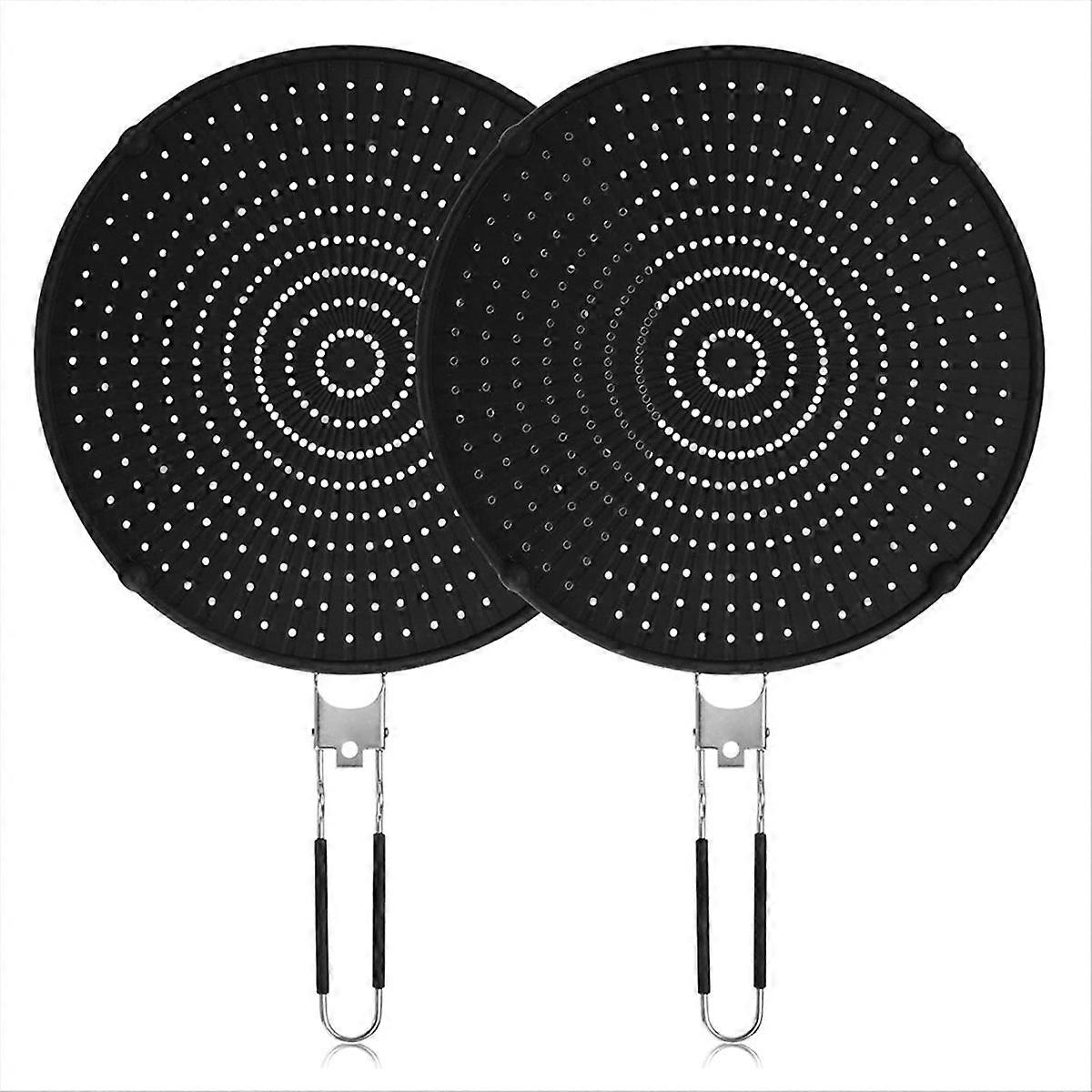 2Pack Silicone Splatter Screen for Frying Pan with Folding Handle