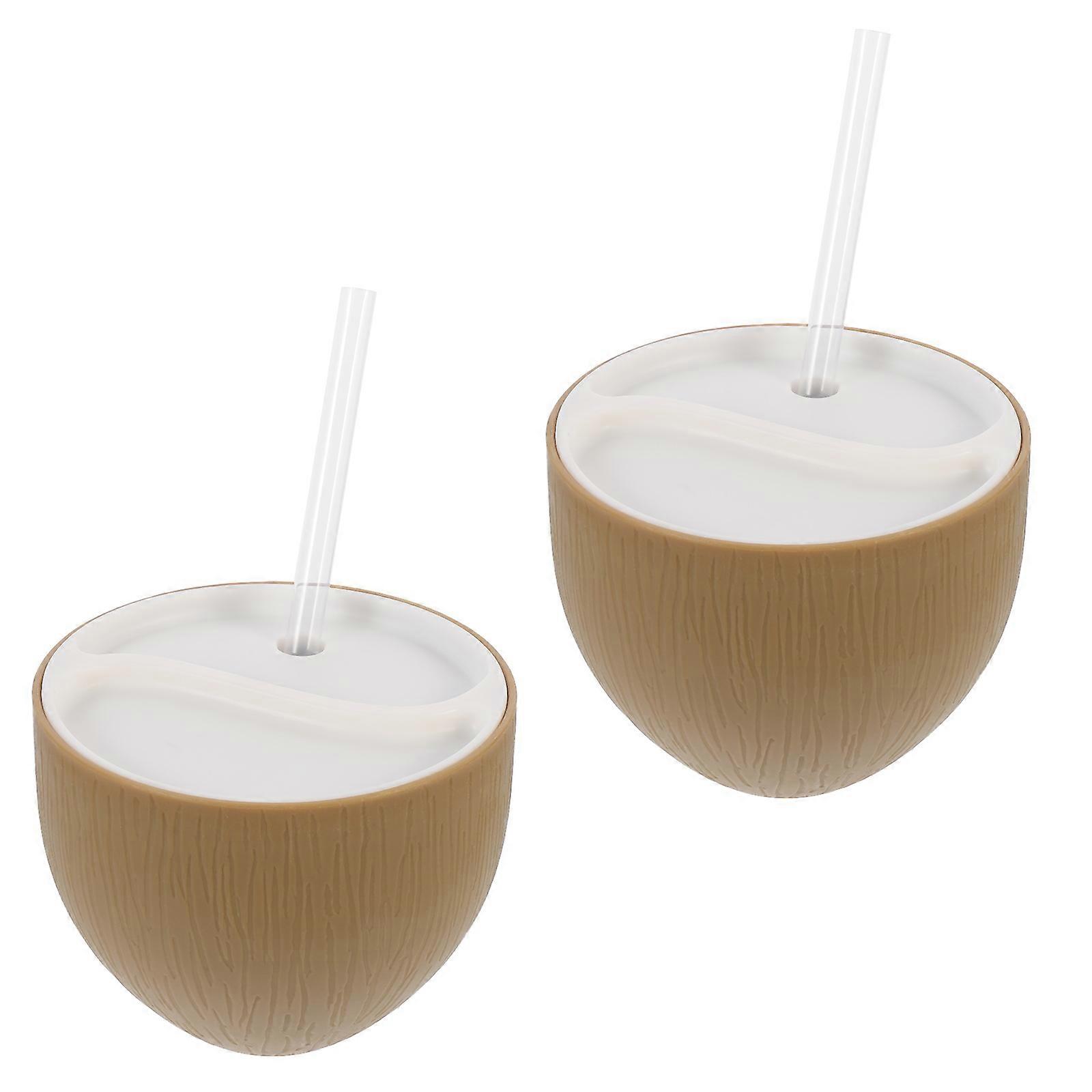 Kokosnussbecher mit Strohhalmen, 2er-Set