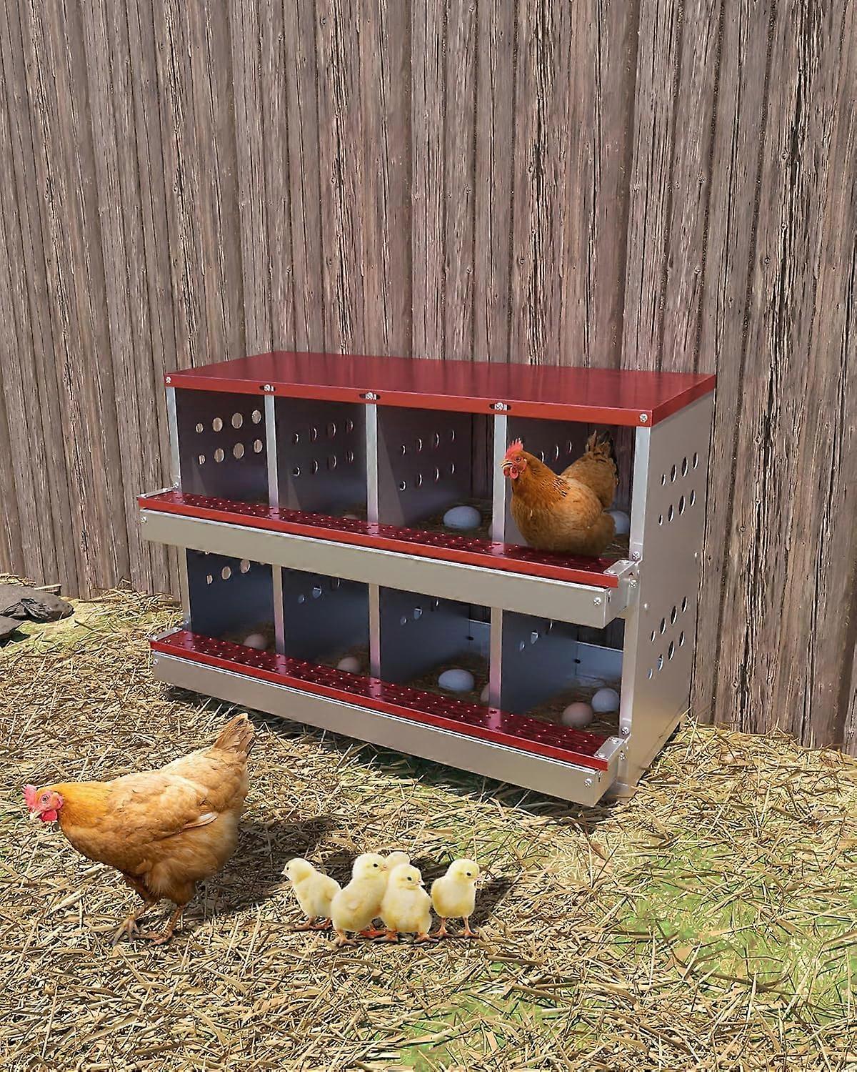 2 Layer 8 Compartment Galvanized Metal Chicken Nesting Box with Egg Collection Tray, Rustproof for Backyard Hens