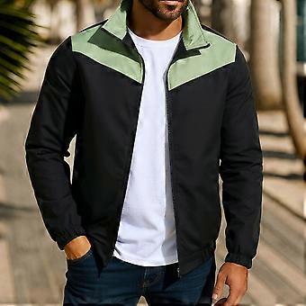 Chaqueta cortavientos ligera para hombre, cuello alto, bloque de color, manga larga, informal, sin capucha, nailon elástico y elastano.