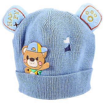 1 gorro de inverno para meninos, quente, tricotado à mão em lã, fofo, para outono e inverno, azul.