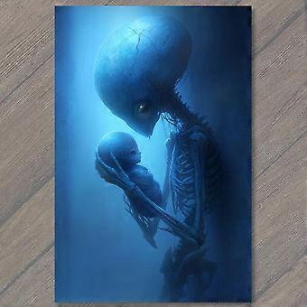 Alieno blu Genitore Figlio Surreal Sci Fi Abbraccio Scheletrico Umore Oscuro Antistress Puzzle S0294