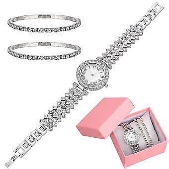 2pcs Rhinestone Watch and Bracelet Set Watch Shiny Quartz Watch for Lady