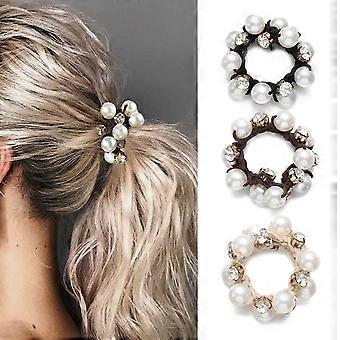 heytea hårsnoddar svart elastiskt hår scrunchies pärla hårband kristall hår rep håraccessoarer för kvinnor och flickor (3 st)