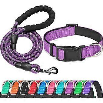 Reflective Dog Collar Padded with Soft Neoprene Breathable Adjustable Nylon Dog Collars (Small (Pack of 1), Vivid Purple Collar+Leash)