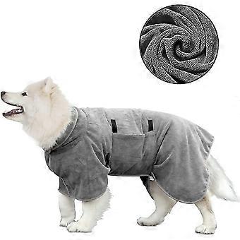 Grå mikrofiber superabsorberende hundebadekåbe, hurtigtørrende badehåndklæde til hunde, badekåbe til mellemstor/stor hund (m)