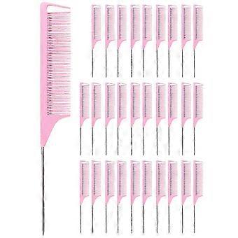 30 Pieces Parting Comb compatible with Braids Hair Rat Tail Comb Steel Pin Rat Tail Carbon Fiber Heat Resistant Teasing Combs(Pink)