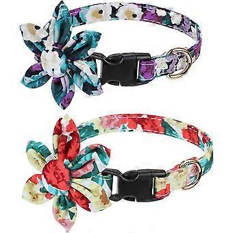 Dog Collar with Flower for Girl Dog.2 Pack Puppy Dog Collar Cute Girl Dog Collars with Breakaway Buckle Adjustable for Small Medium and Large Dogs