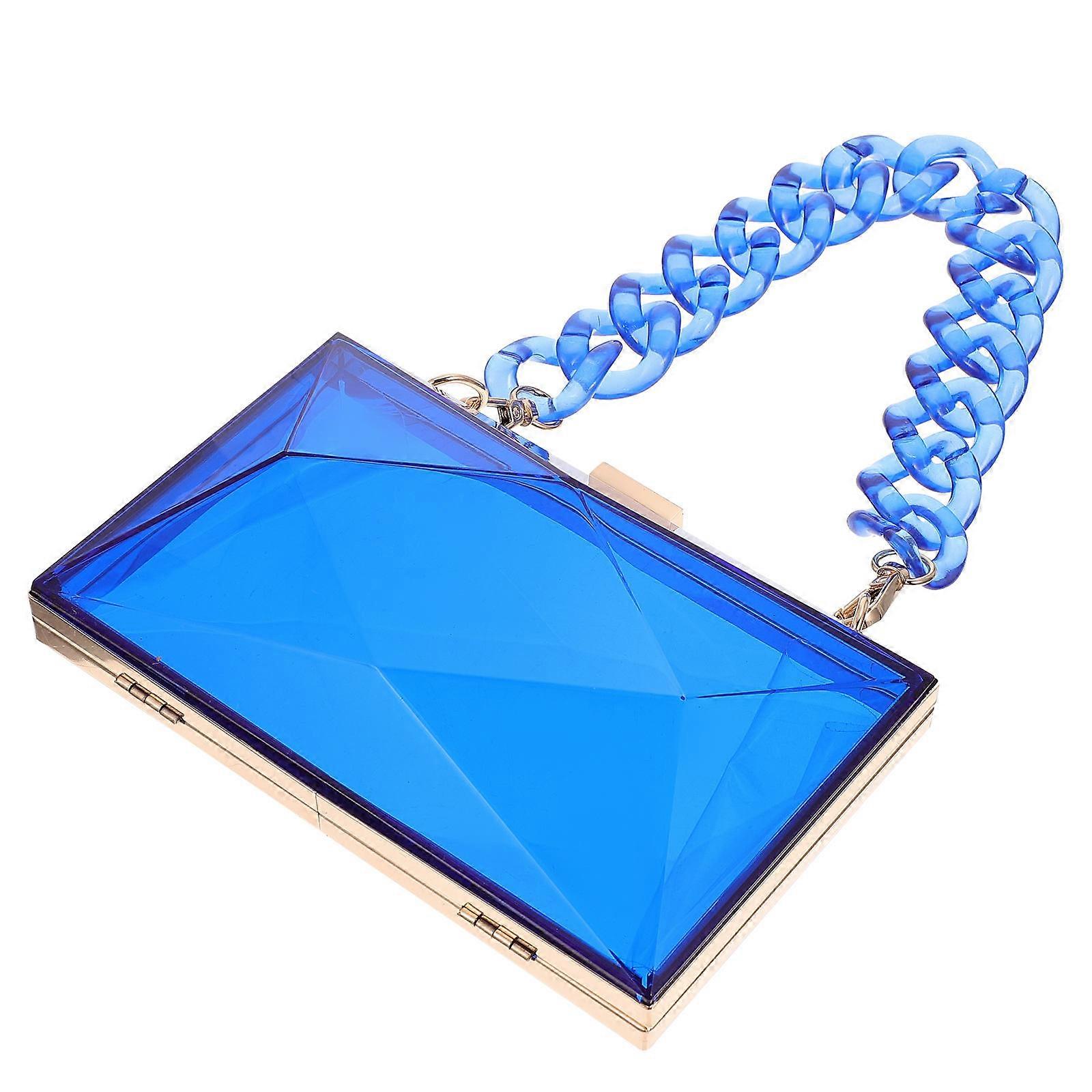 Blue Acrylic Evening Bag for Storage Use 1Pcs Diamond Shape Chain Clutch