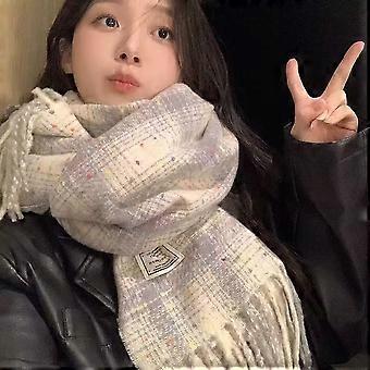 Small jelly beans autumn and winter plaid scarf female Korean warm thickened couple scarf student versatile fringed shawl scarf