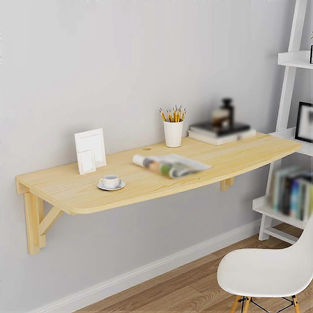 Solid Pine Wall Mounted Folding Table 120x50cm, Space Saving Floating Desk for Kitchen Dining, 40KG Load Capacity