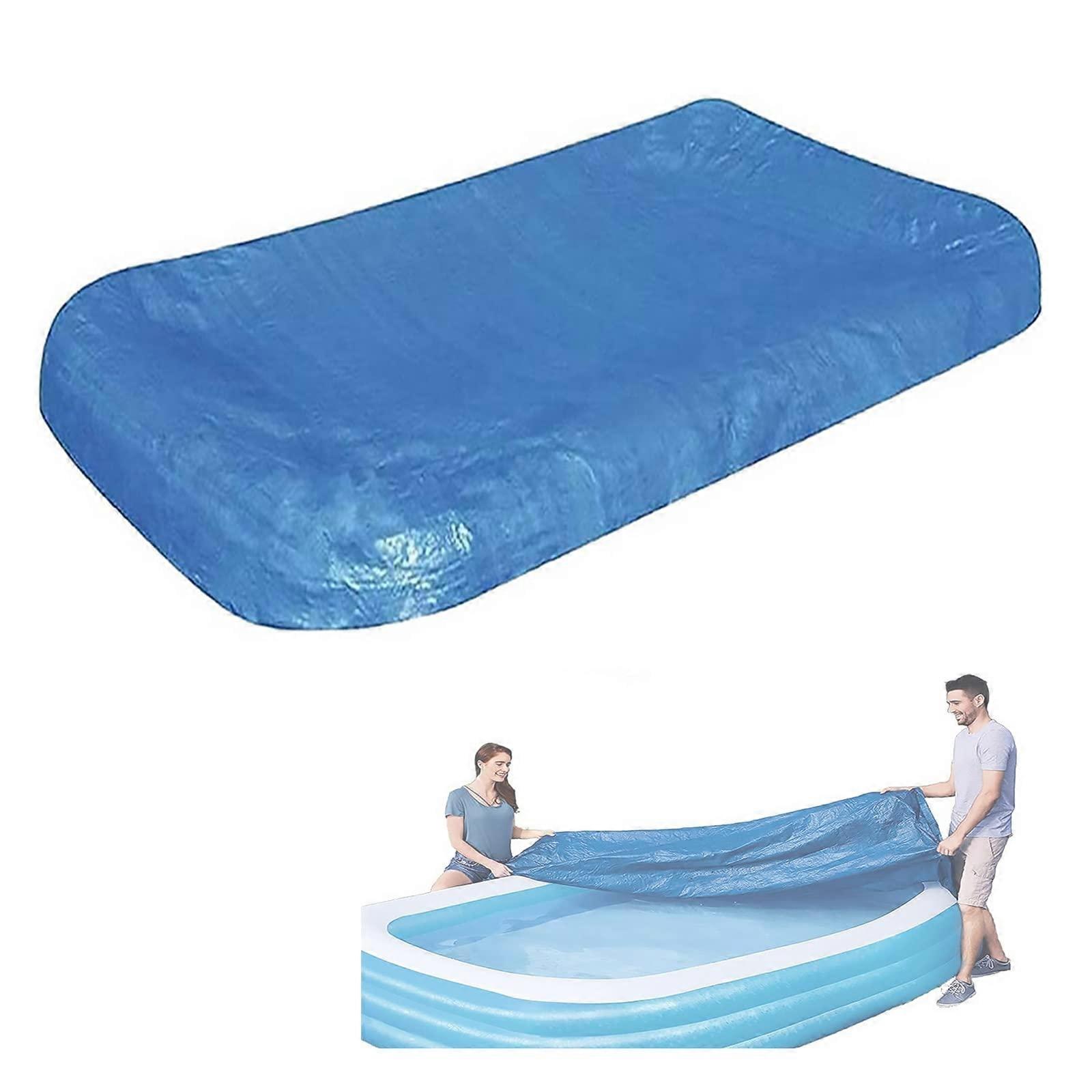 Inflatable Pool Cover 305x183cm Rectangular Dust Protector with Adjustable Drawstrings for Outdoor Family Pools