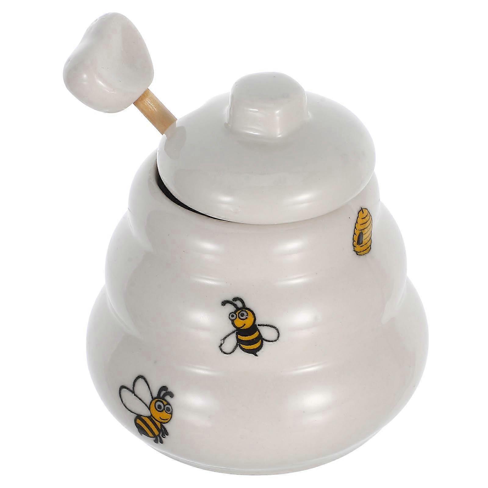 Versatile Ceramic Honey Jar for Storage Use with Bee Pattern